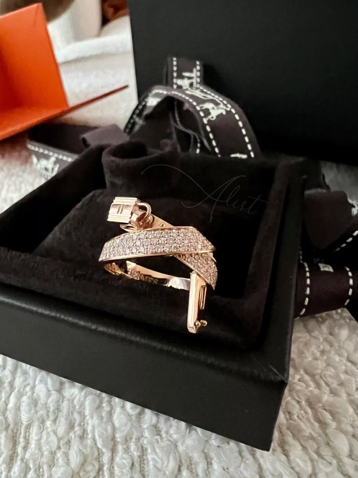 BNIB Hermes Kelly Gavroche Ring in Rose Gold with Diamonds Size 51 $10K Retail