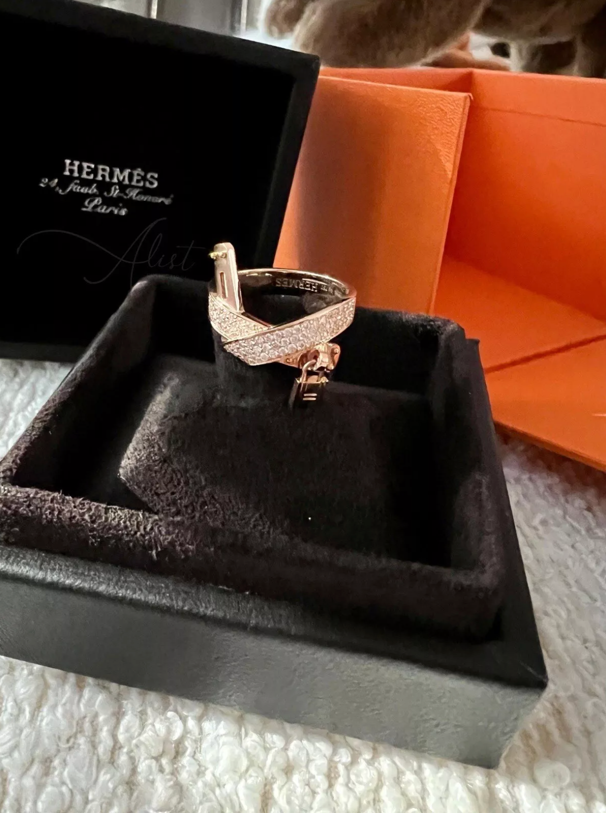 BNIB Hermes Kelly Gavroche Ring in Rose Gold with Diamonds Size 51 $10K Retail