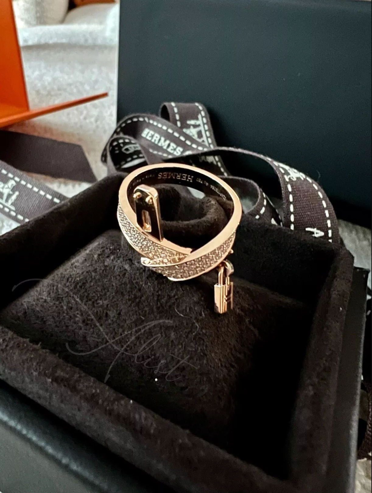 BNIB Hermes Kelly Gavroche Ring in Rose Gold with Diamonds Size 51 $10K Retail