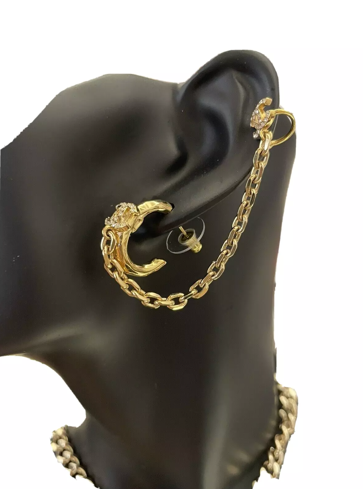 Chanel Drop And Hook Earrings Gold With Crystals - BNIB