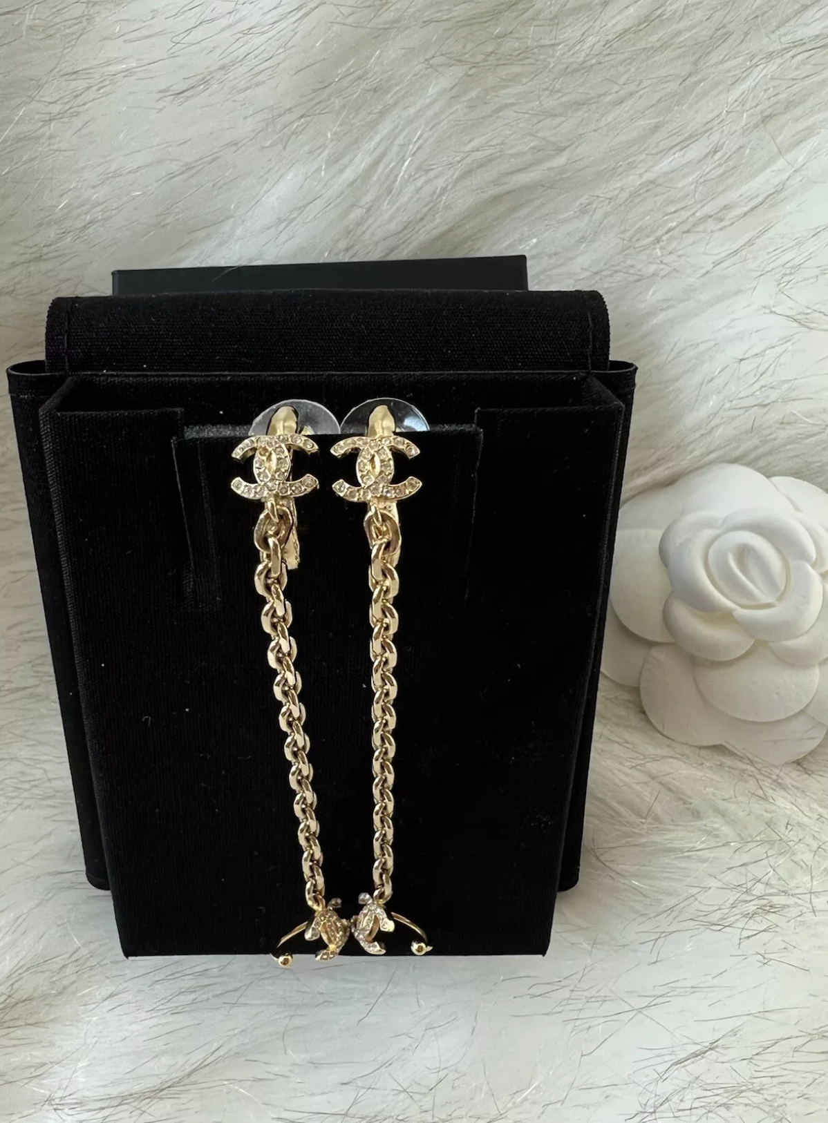 Chanel Drop And Hook Earrings Gold With Crystals - BNIB