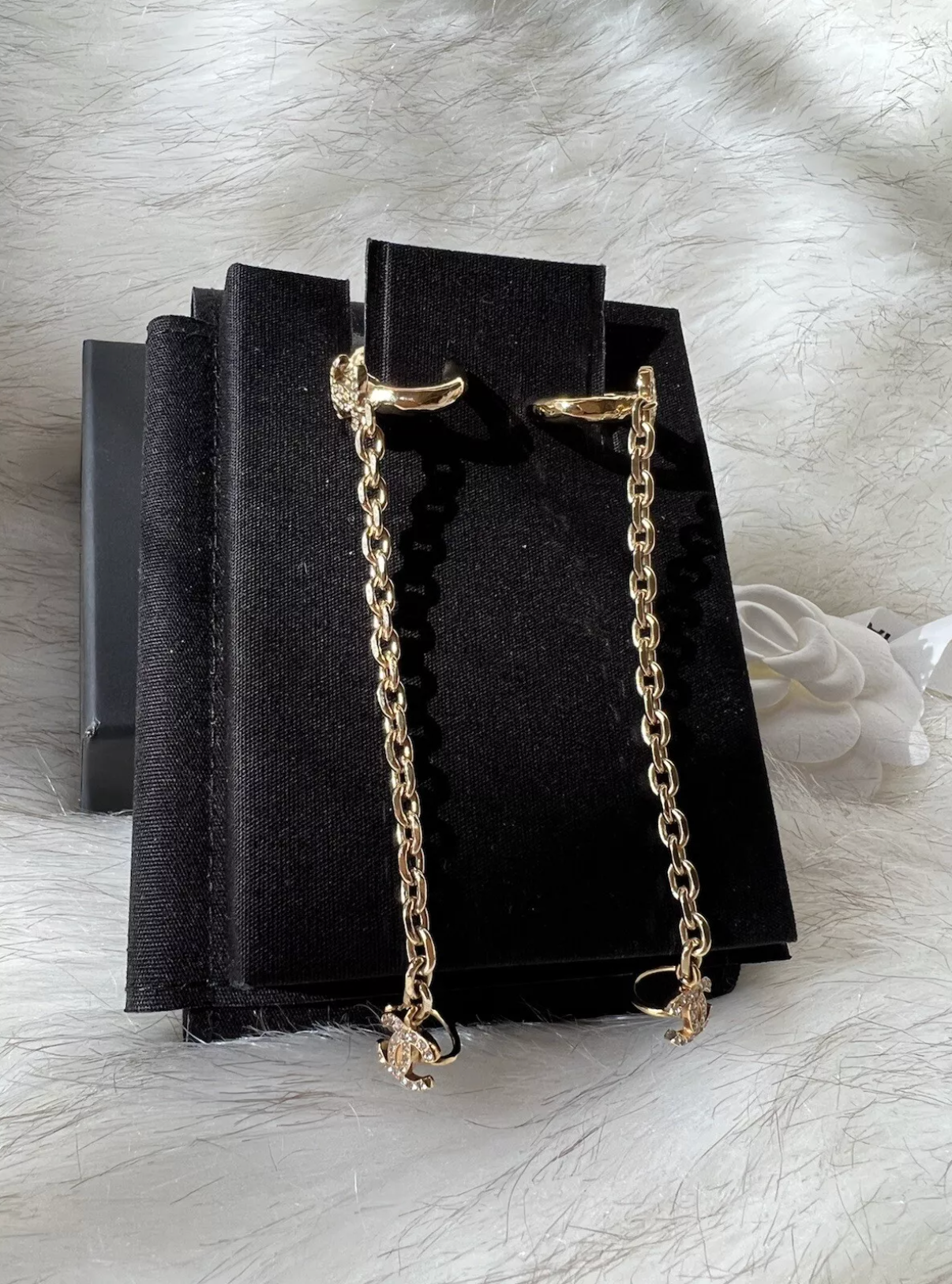 Chanel Drop And Hook Earrings Gold With Crystals - BNIB