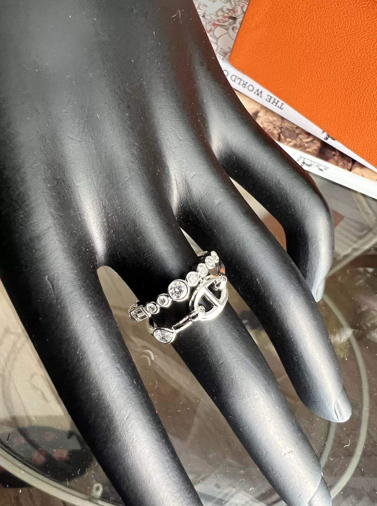 BNIB Hermes Chaine D’ancre Chaos Fancy Ring in White Gold Diamonds Size 53 $13K