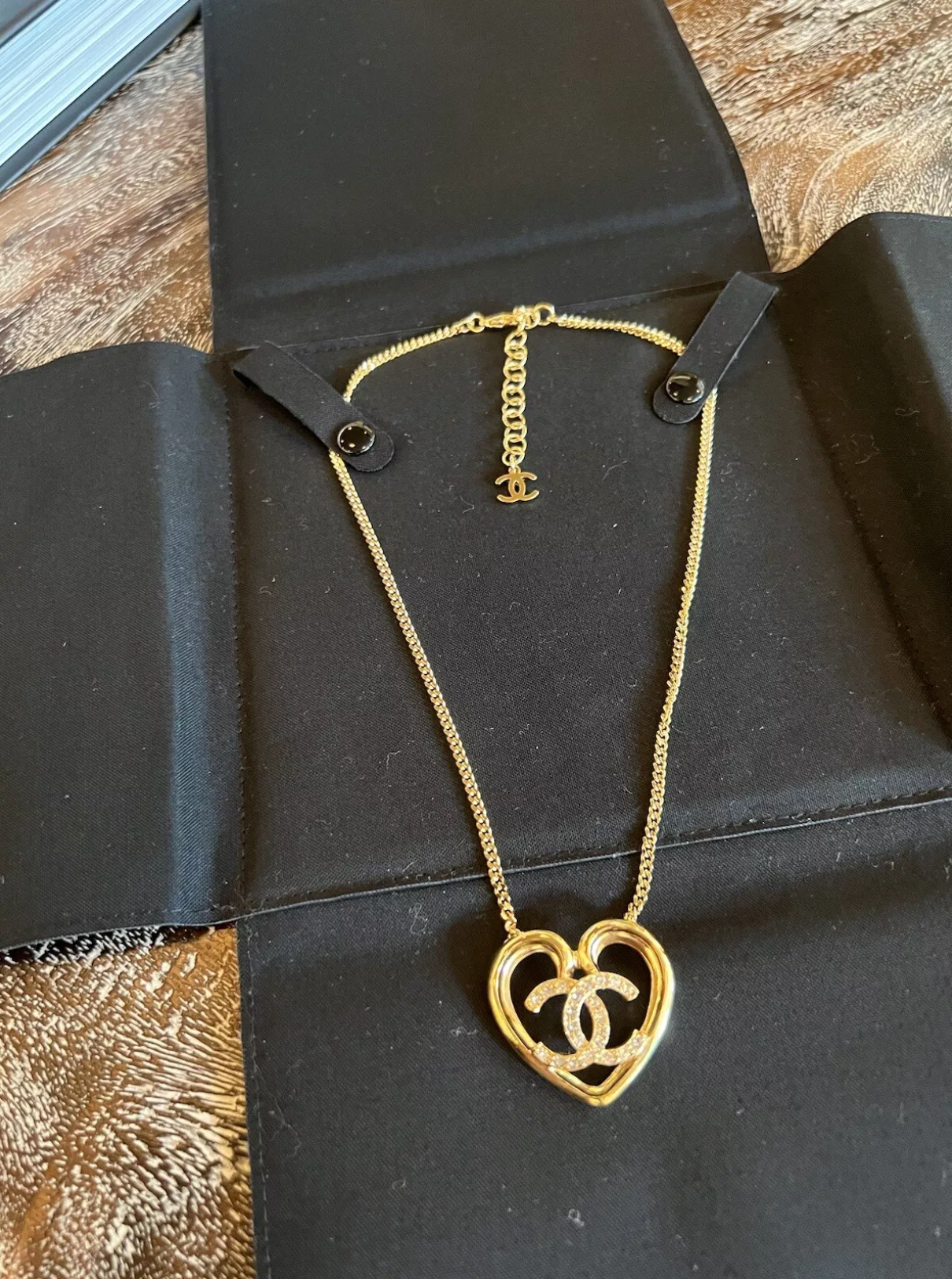 Chanel 23C Heart Gold Necklace with Crystals