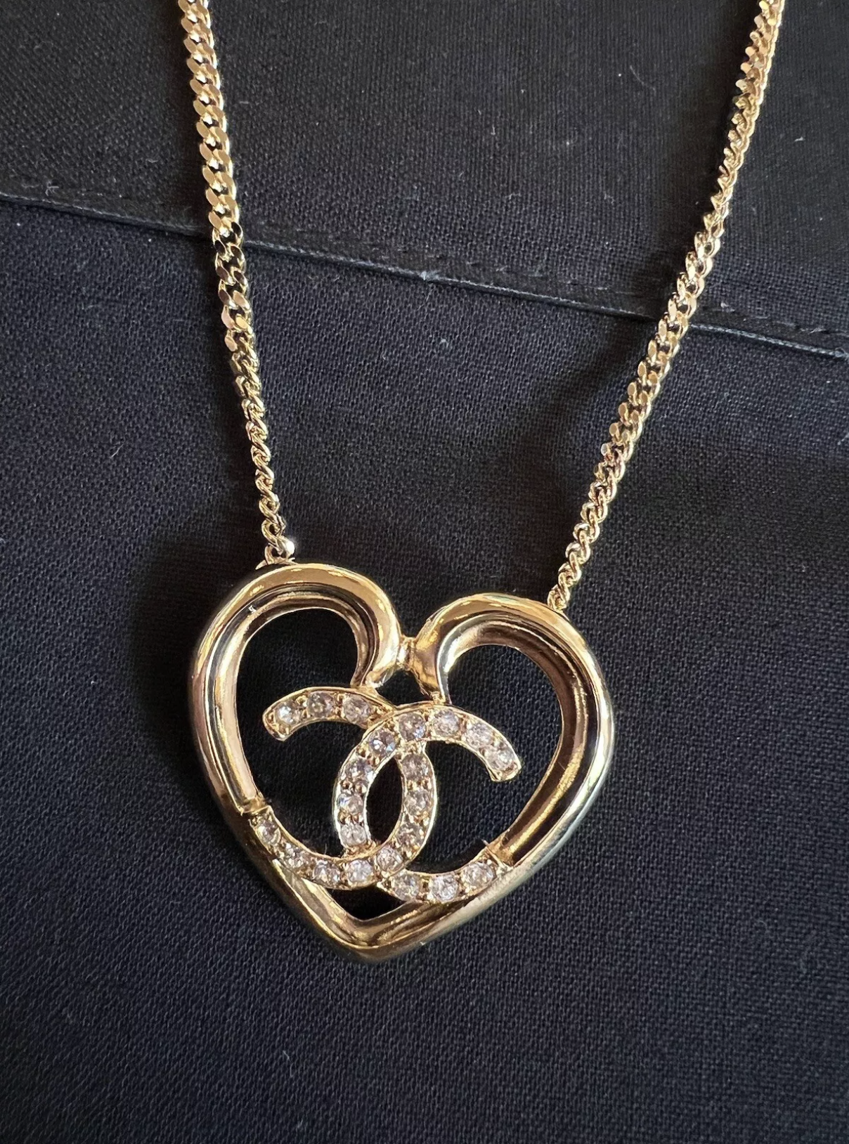 Chanel 23C Heart Gold Necklace with Crystals