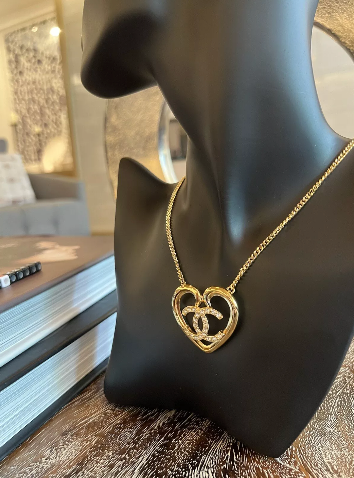 Chanel 23C Heart Gold Necklace with Crystals