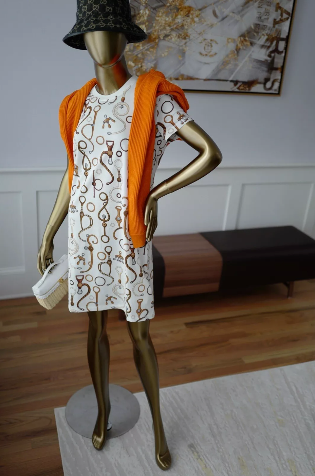 NEW Hermes Panoplie Tout Cuir straight dress Size 36 Blanc/Naturel