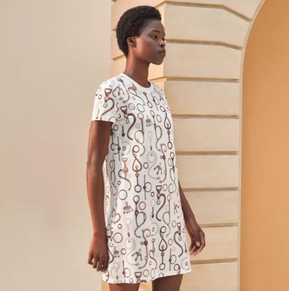 NEW Hermes Panoplie Tout Cuir straight dress Size 36 Blanc/Naturel