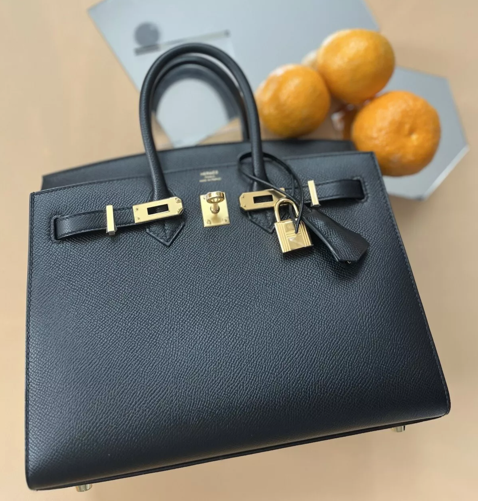 Hermes Birkin 25 Black Epsom Sellier Gold Hardware Complete Original Receipt