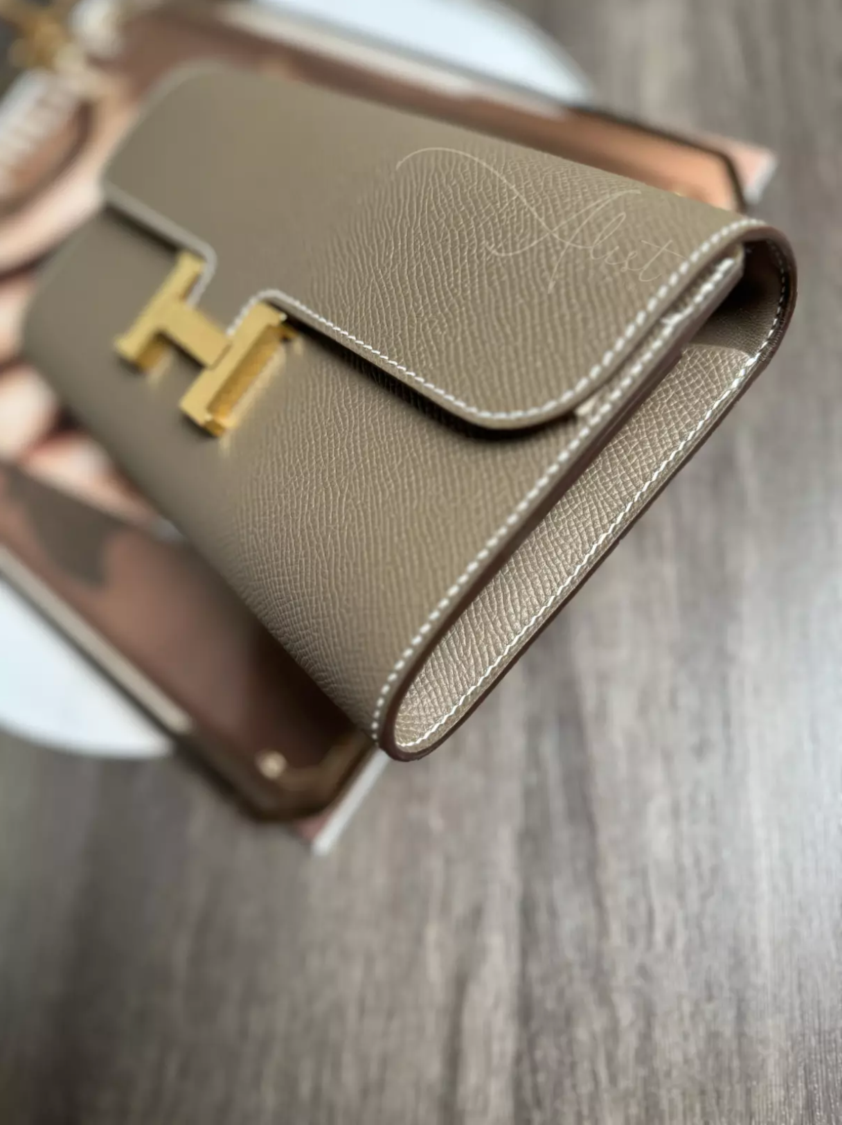 Hermes Constance To Go Wallet in Etoupe Color Epsom Gold Hardware B Stamp