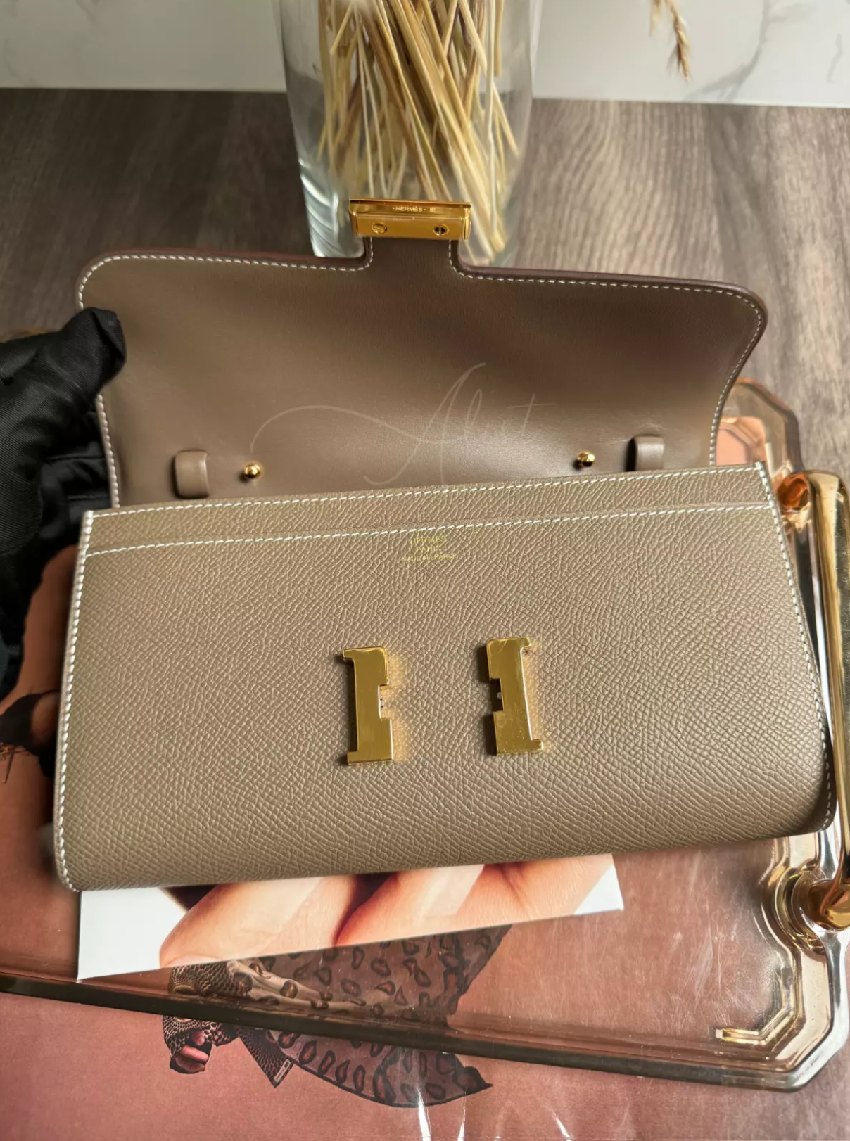 Hermes Constance To Go Wallet in Etoupe Color Epsom Gold Hardware B Stamp