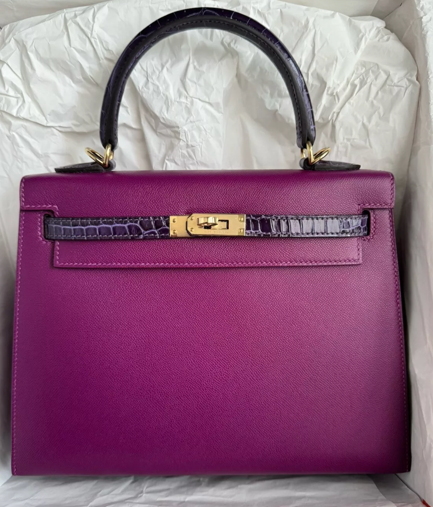 Hermes Kelly 25 Touch Anemone/amethyst Purple Shiny Niloticus Sellier Gold HW