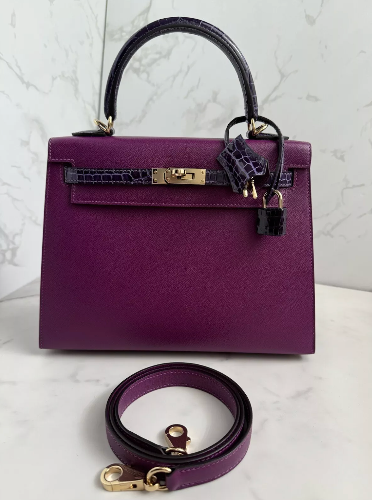 Hermes Kelly 25 Touch Anemone/amethyst Purple Shiny Niloticus Sellier Gold HW