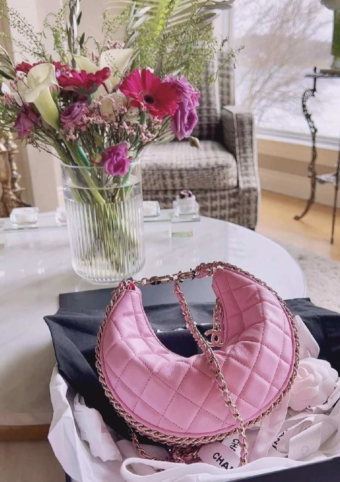 Chanel 23P Small Half Moon Hobo Bag In Lilac Pink With Gold Hardware