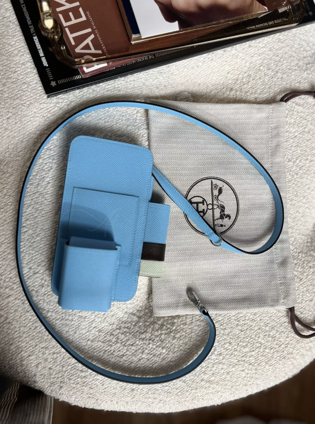 BNIB Hermes Hermesway Phone Case Crossbody Strap Celeste / Epsom