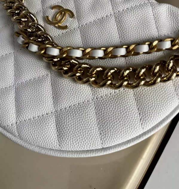 BNIB Chanel 24S White Calfskin Pouch Bag on Gold Chain