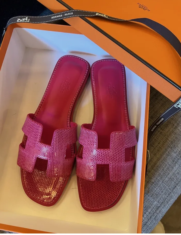 BNIB Hermes Oran Sandal Lizard In Rose Flash Pink Size 38