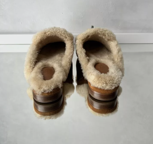 BNIB Hermes Oz Mule Shearling Naturel Suede/calfskin Palladium Hardware Size 37