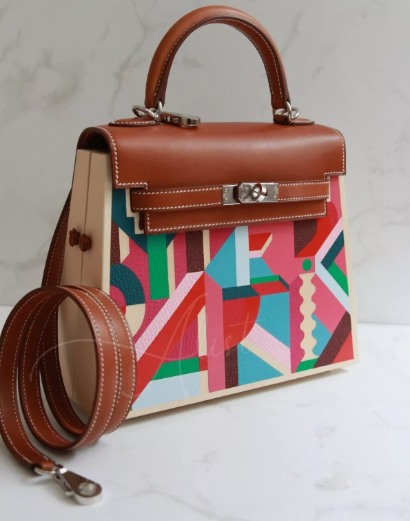 Hermes Kelly Wood Perspective 22 Cavaliere Multicolor B Stamp NEW