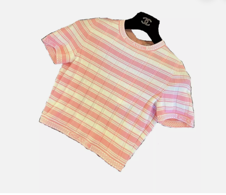 Chanel Crop Top Shirt 23C Collection In Pink/White Size 34 SOLD OUT EVERYWHERE