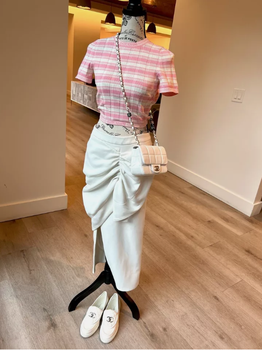 Chanel Crop Top Shirt 23C Collection In Pink/White Size 34 SOLD OUT EVERYWHERE