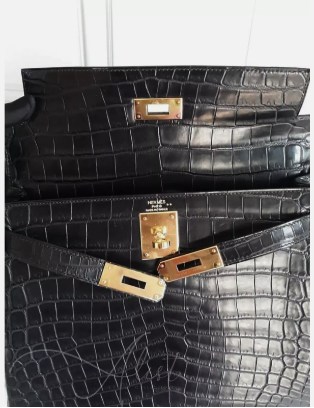 Hermes Kelly 28 Noir/Black Matte Niloticus Crocodile Gold HW NEW Kept Unused