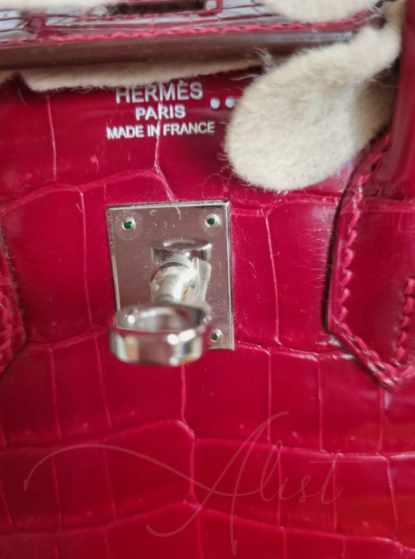 Hermes Birkin 25 Shiny Niloticus In Braise Red With Palladium HW #R