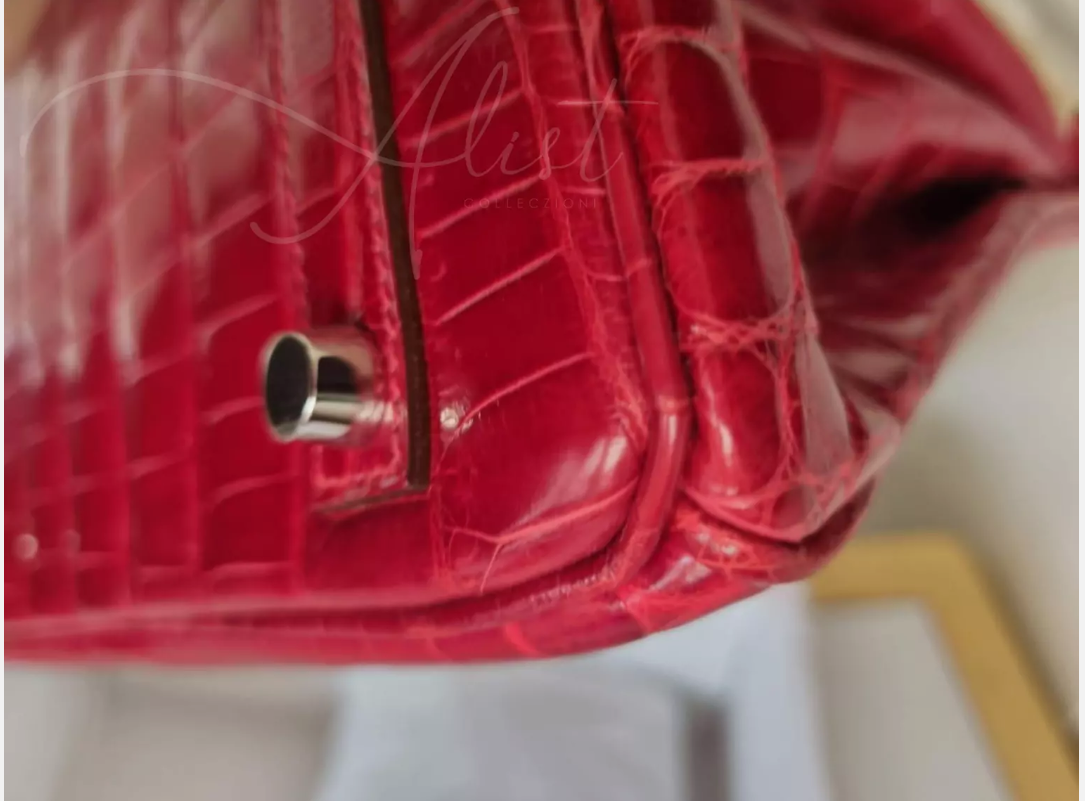 Hermes Birkin 25 Shiny Niloticus In Braise Red With Palladium HW #R