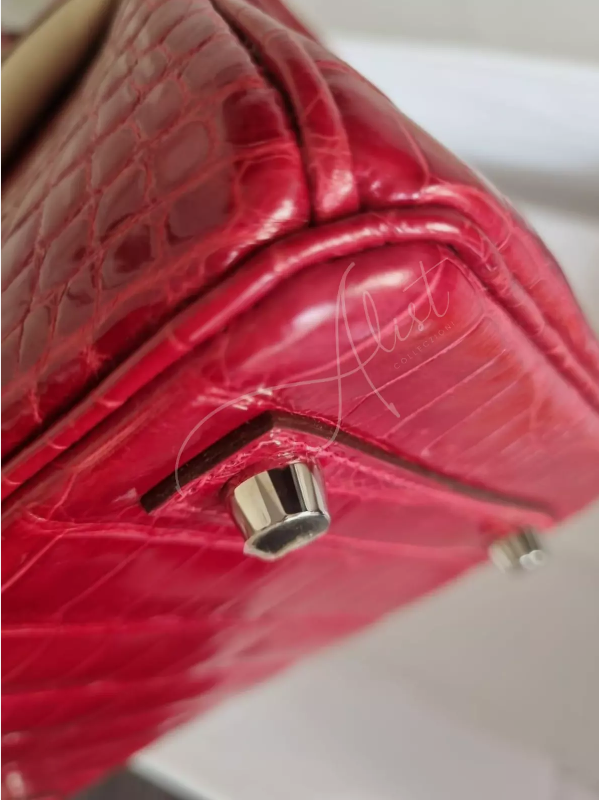 Hermes Birkin 25 Shiny Niloticus In Braise Red With Palladium HW #R