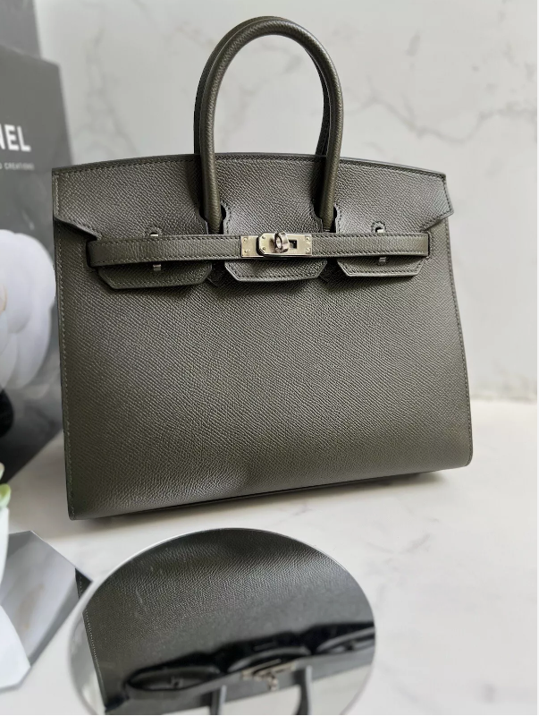 NEW Hermes Birkin 25 Vert De Gris Epsom Sellier Palladium  HW Original Receipt