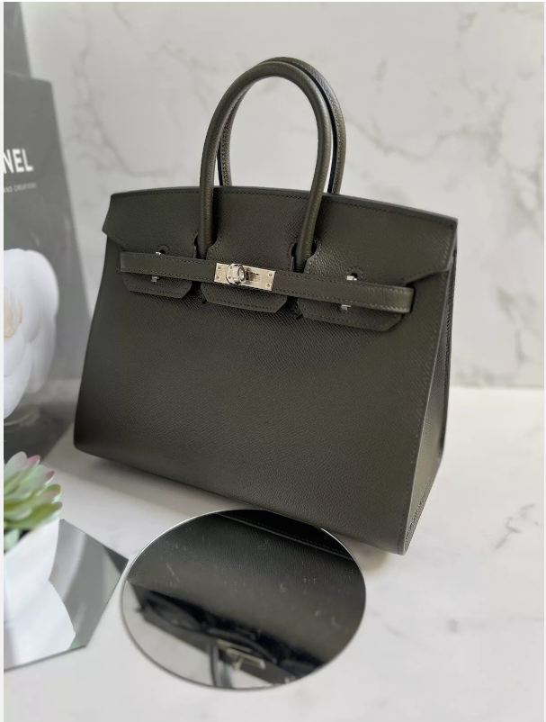 NEW Hermes Birkin 25 Vert De Gris Epsom Sellier Palladium  HW Original Receipt