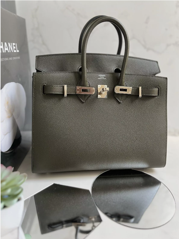 NEW Hermes Birkin 25 Vert De Gris Epsom Sellier Palladium  HW Original Receipt