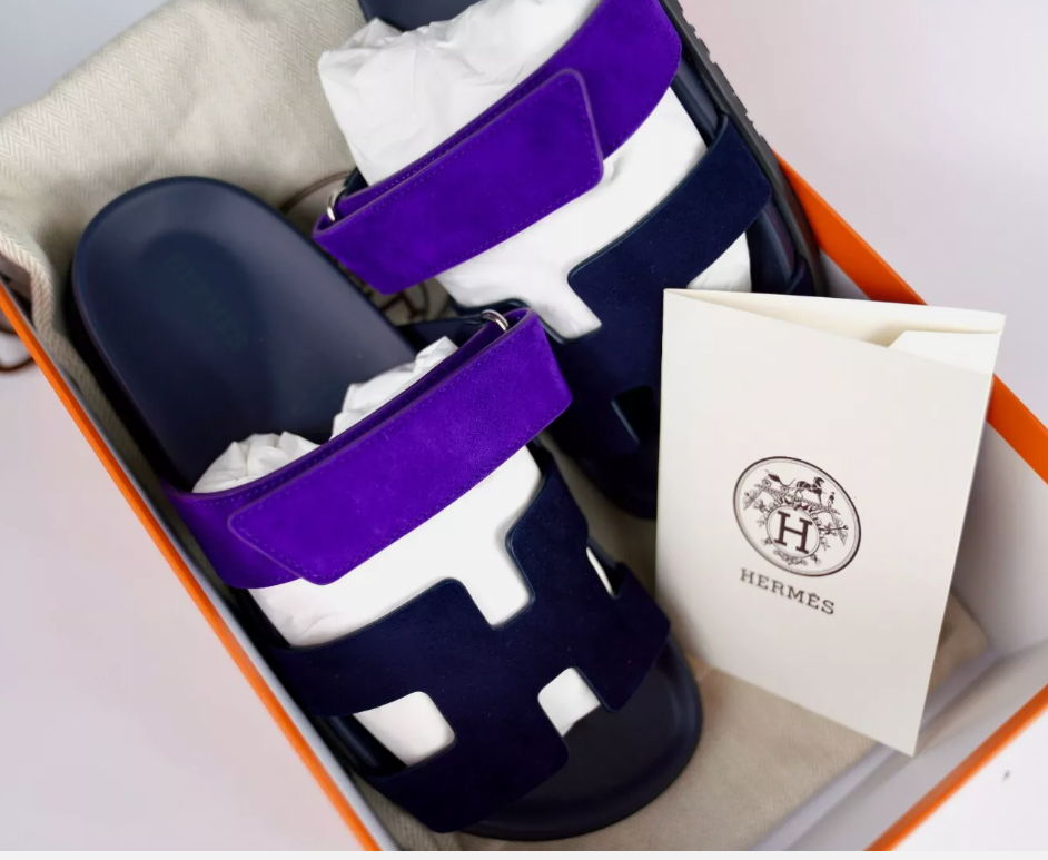 *BNIB* Hermes Women's Chypre Suede Goat Skin Marine / Violet Majorette Size 37