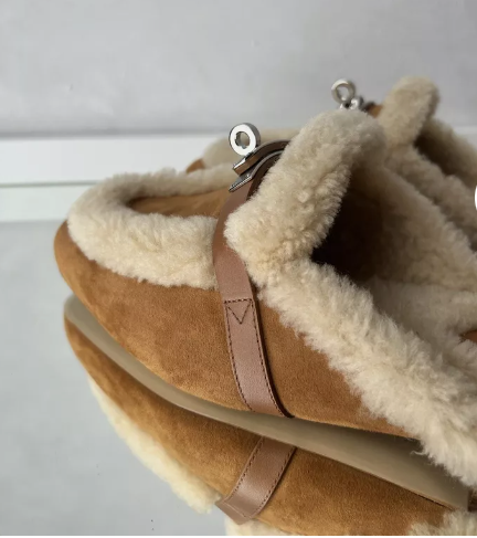 BNIB Hermes Oz Mule Shearling Naturel Suede/calfskin Palladium Hardware Size 38