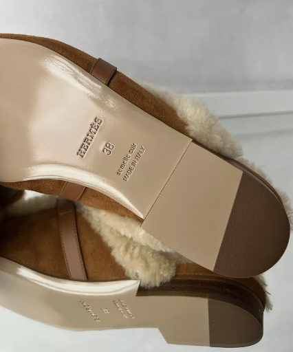 BNIB Hermes Oz Mule Shearling Naturel Suede/calfskin Palladium Hardware Size 38