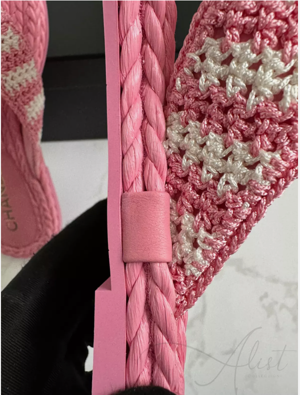 BNIB Chanel 24M Coco Neige beach Collection Pink Crochet Thong Sandal 38 NEW