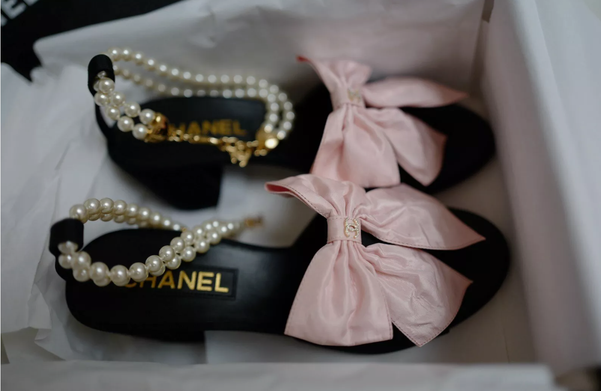 BNIB Chanel 24A Pink Bow Heels with Pearl Strap size 37.5