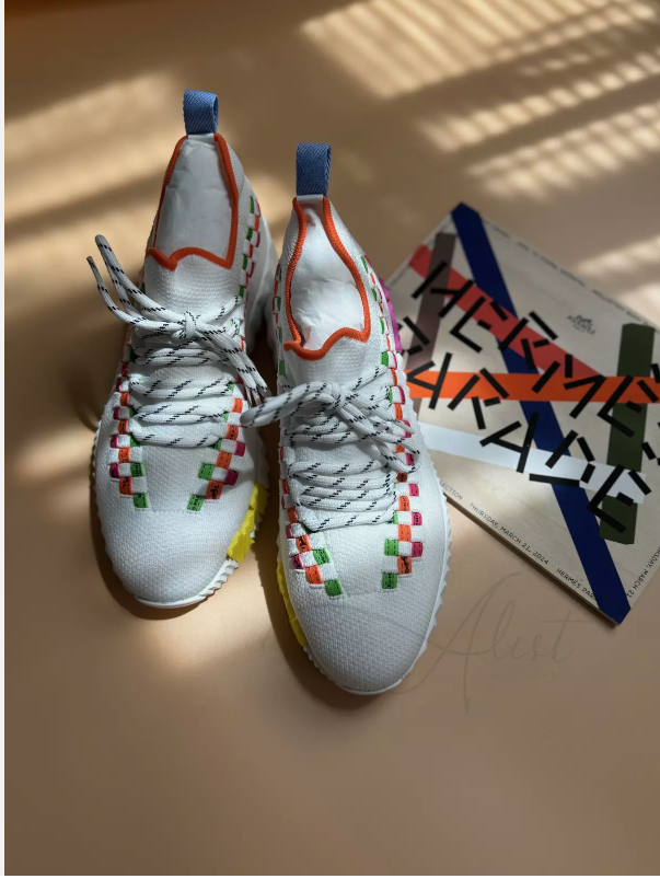 BNIB Hermes Flex Slip-on Sneaker Multicolore Blanc 37.5