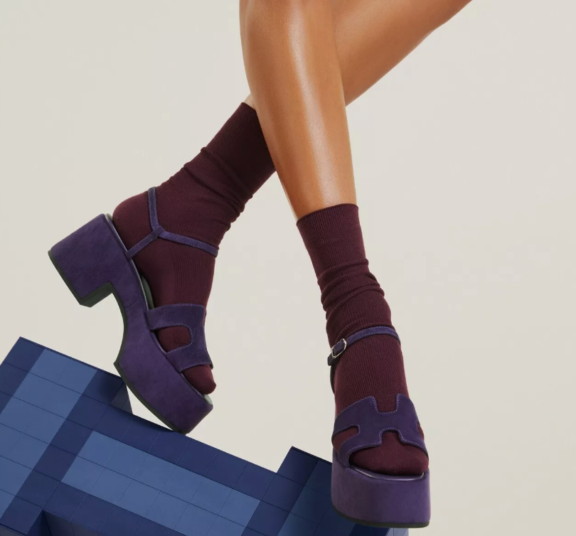 BNIB Hermes Jam 30 H Sandal Wedges Suede In Violet/Amethyst Size 38