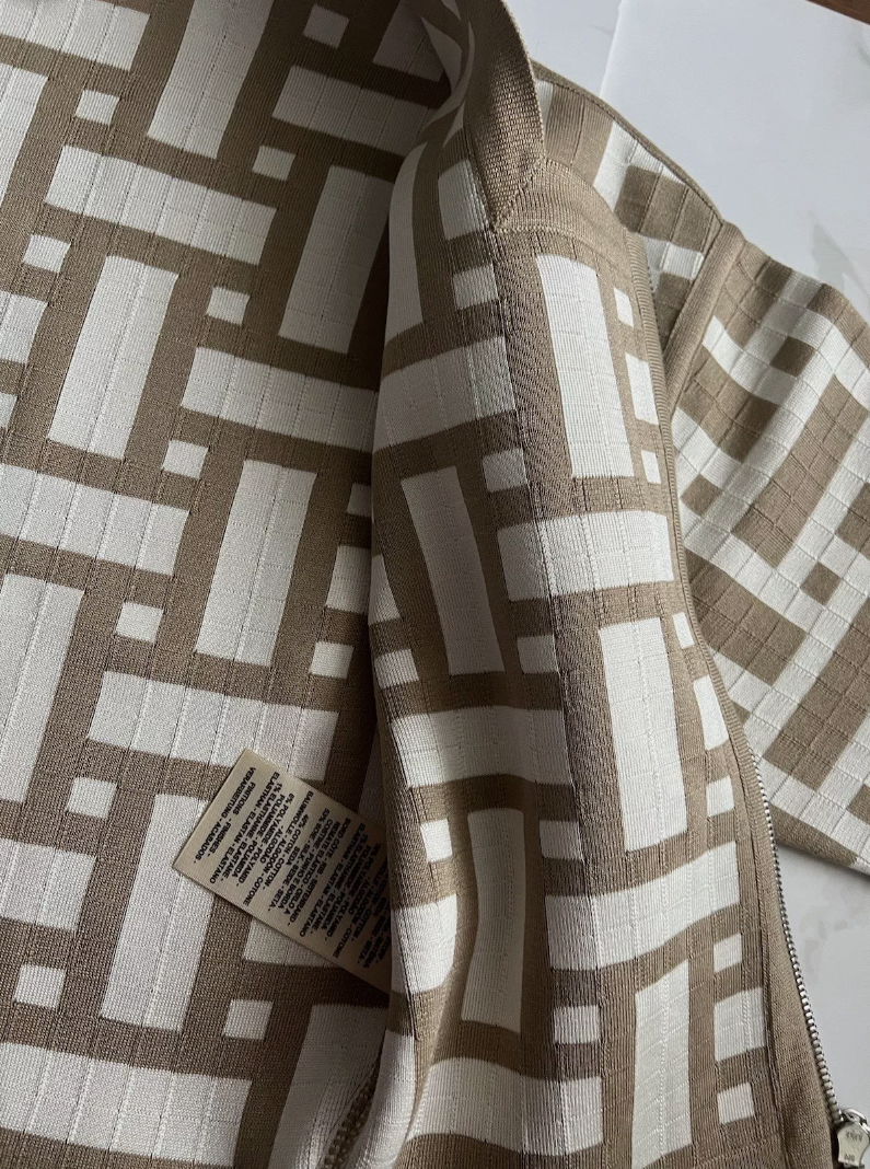 NEW Hermes Mosaique Short Zipped Jacket 38 Beige/Toast $3500 Retail