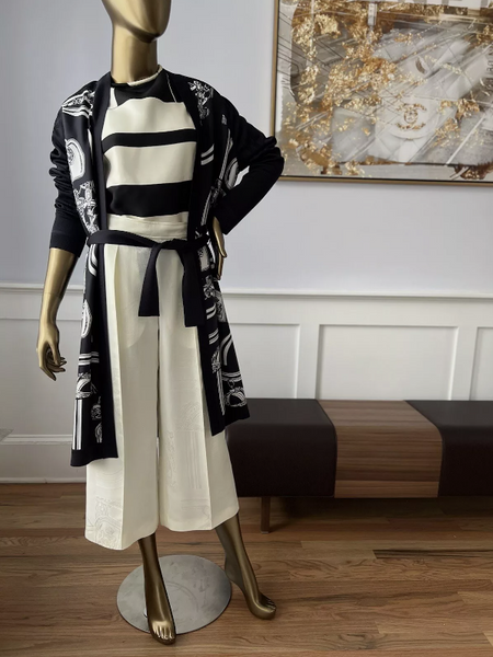 BNIB Hermes En Desordre Finesse Twilaine Blue Noir Long Silk Cardigan