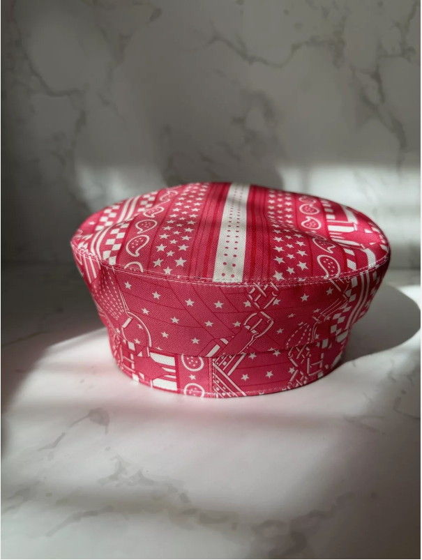 NEW Hermes Women's Deauville Hat Zigzag Printed Silk in Rose Azalea 57