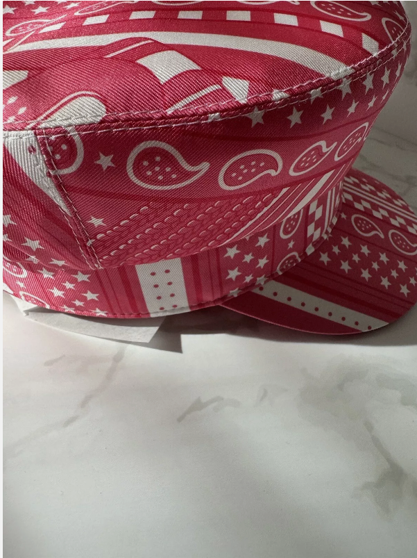 NEW Hermes Women's Deauville Hat Zigzag Printed Silk in Rose Azalea 57