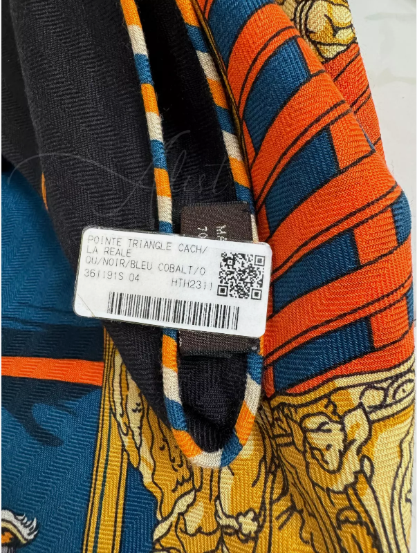 BNIB Hermes Giant Pointe Triangle Shawl Black Bleu Cobalt Orange