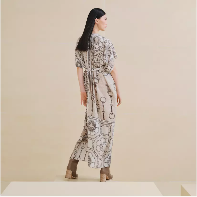 NEW Hermes Caftan Dress Effet Kaleidoscope In Beige Glaise Size 38 $6.5K Retail