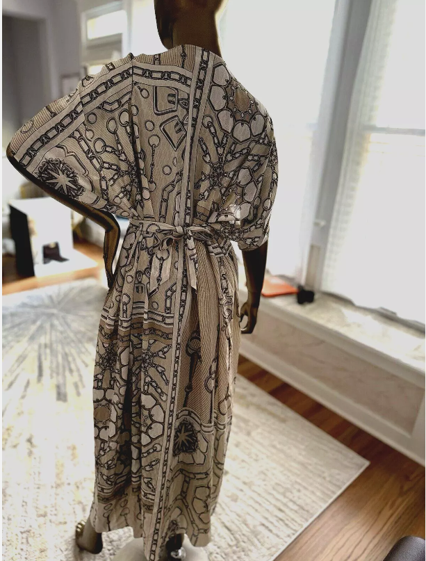 NEW Hermes Caftan Dress Effet Kaleidoscope In Beige Glaise Size 38 $6.5K Retail