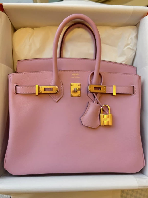 BNIB Hermes Birkin 25 Mauve Sylvestre Swift with Rose Gold HW Complete Receipt