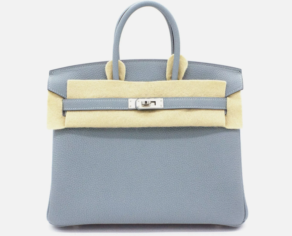 Hermes Birkin 25 Ciel Bleu Togo Palladium Hardware Y With Original Receipt