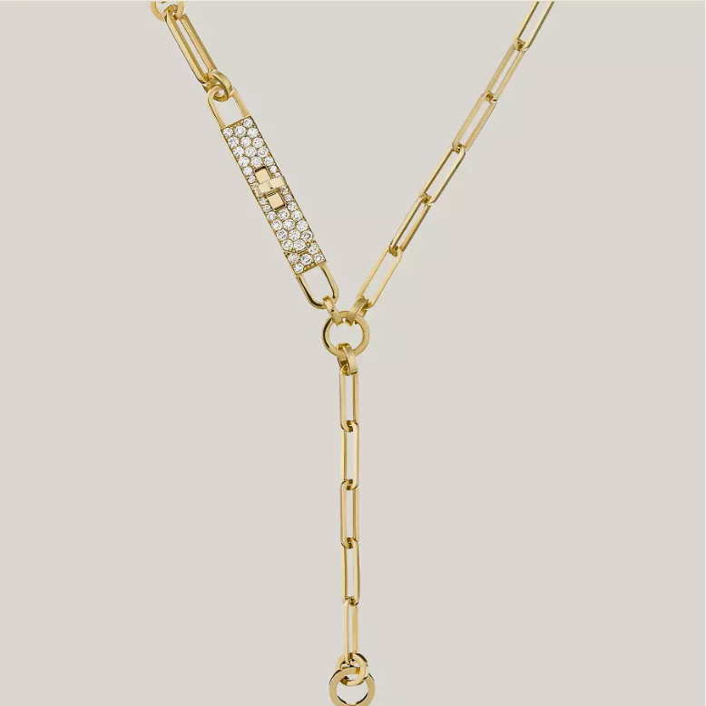 BNIB Hermes Kelly chaine necklace gold with diamonds DIA YG-18k Over $16K Retail