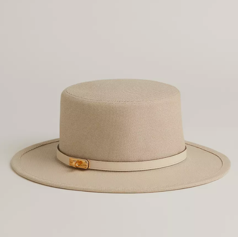 Hermes Woman Hat Hampton Plein Air Toile H Gold 56 De desert/Nata